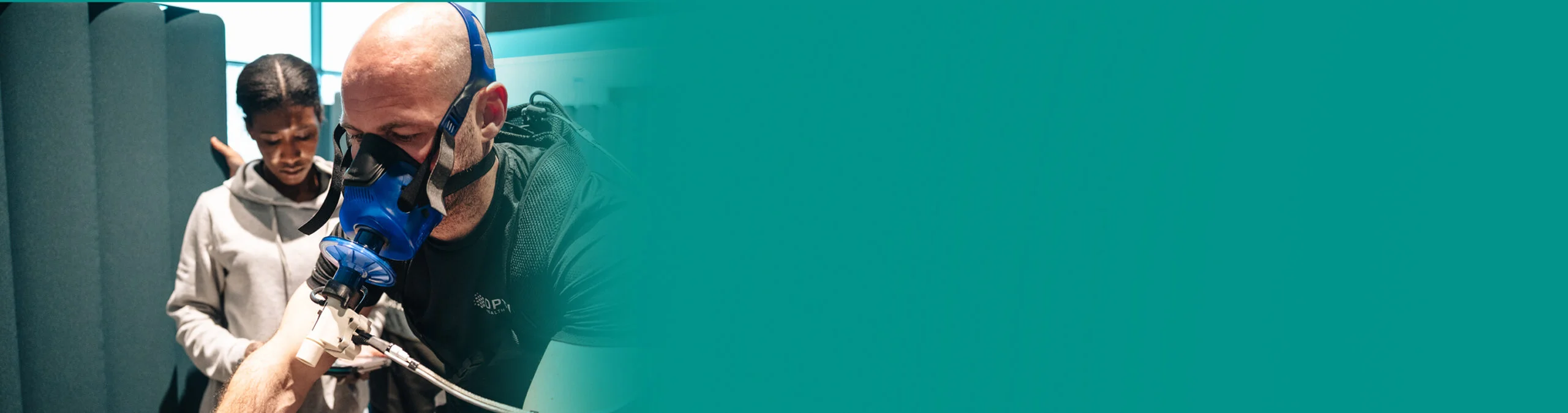 Client using specialised breathing equipment during a biohacking treatment at Re:nu London