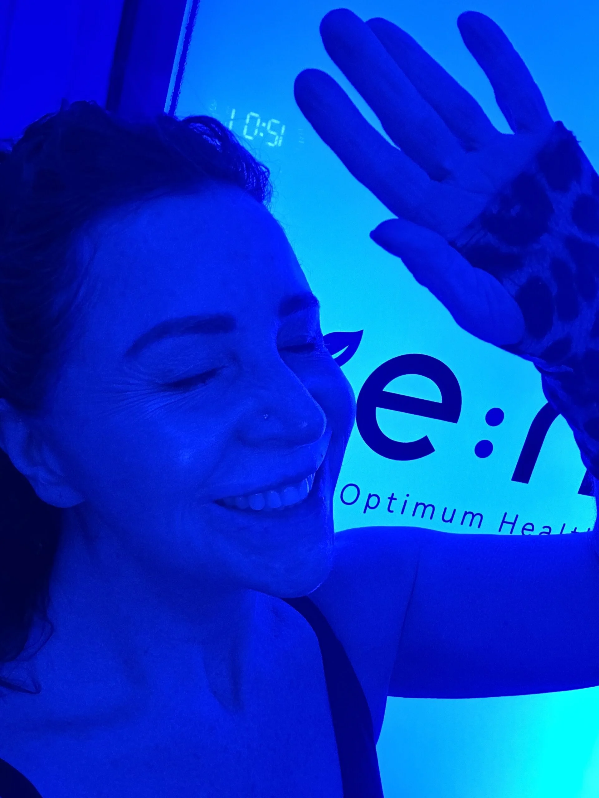 Re:nu London customer enjoying whole-body cryotherapy at the Greenwich wellness centre